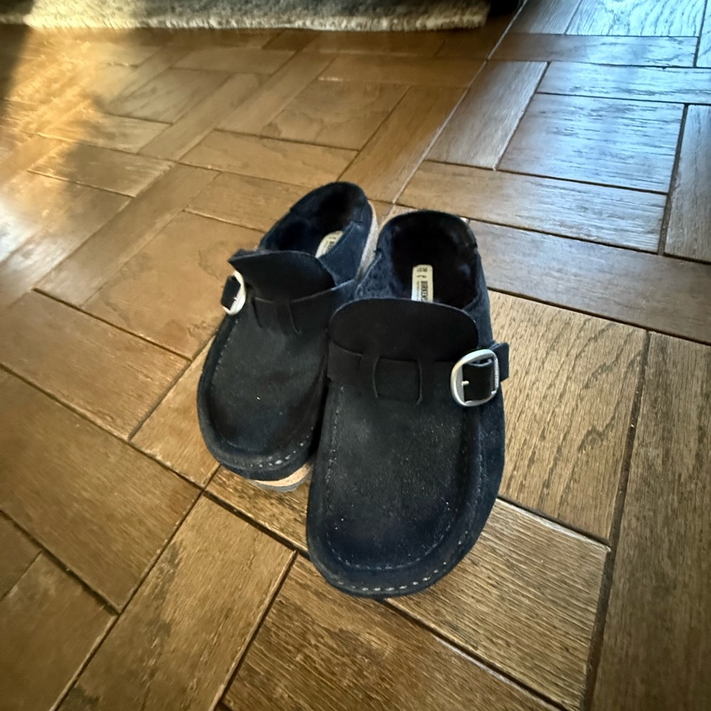 Birkenstock Black Suede and Fur Mules